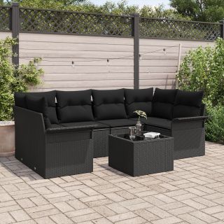 7-osaline Aia Tugitooli Komplekt Padjadega Must Polü Rattan