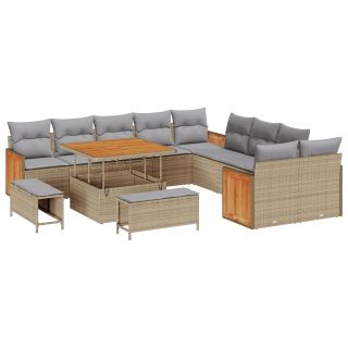 13-osaline aia diivanite komplekt padjadega beeži polü rattan ja akatsiaga,2-kohaline aia diivan padjadega beeži polü rattan,3-osaline aia söögitoolide komplekt padjadega beeži polü rattan ja akatsiaga
