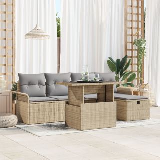 6-osaline Aed Sofa Komplekt koos Padjadega Beež Polü Rattan