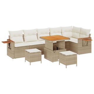 9-osaline Aia Sohva Komplekt Padjadega Beež Polü Rattan Acacia,3-osaline Aia Söögilaudade Komplekt Padjadega Beež Polü Rattan Acacia