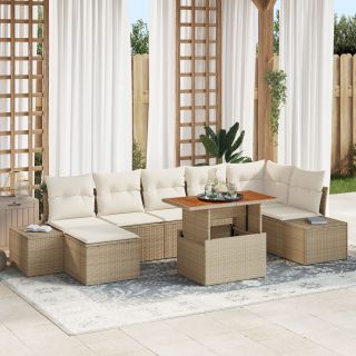 8-osaline aeda söögilaudade komplekt padjatega Beež Polü Rattan Acacia