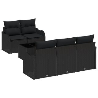 6-osaline aia diivanikomplekt padjadega Must polü rattan,2-kohaline aia diivan hoiuruumiga ja padjadega Must polü rattan