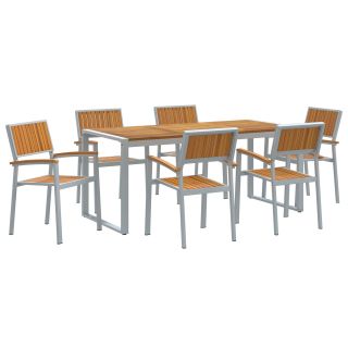 7-osaline aiakohvikomplekt tahke acacia ja metalliga