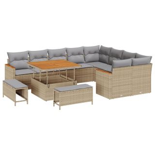 12-osaline aiadiivanikomplekt patjadega beež polürotang, acacia,3-osaline aiadining komplekt patjadega beež polürotang, acacia