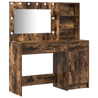 2-osaline Tualettlaua Komplekt LED-iga Suitsuvat Oak Tehispuidust