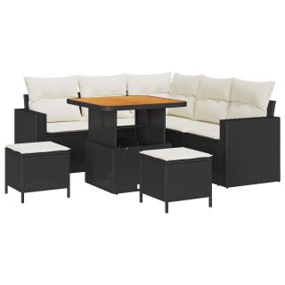 8-osaline aia diivanikomplekt padjadega must polü rattan akatsia,3-osaline aia einestamis komplekt padjadega must polü rattan akatsia