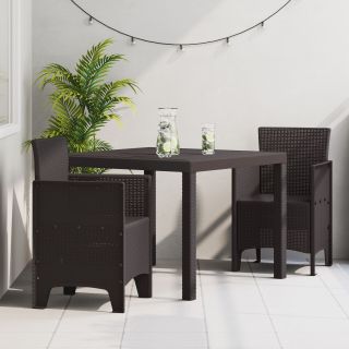 3-osaline aiaga söögilaudade komplekt pruun polü rattan