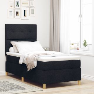 box spring voodi koos madratsiga musta 100x200 cm kangas