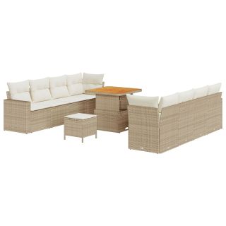 11-osaline aia diivanikomplekt, padjaga, beež, polürotang, akatsia,3-osaline aia söögikomplekt, padjaga, beež, polürotang, akatsia