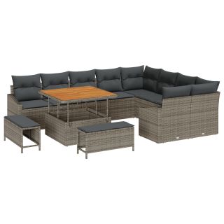 12-osaline aed-sofa komplekt patjadega hall polürotang akaatsia,2-kohaline aed-sofa hoiuruumi ja patjadega hall polürotang,3-osaline aed-seöögilaud komplekt patjadega hall polürotang akaatsia