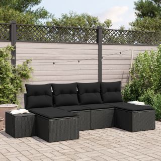 6-osaline aia diivanikomplekt padjadega Must polü rattan