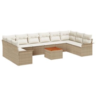 11-osaline aia diivanikomplekt patjadega beež polü rattan akatsiast,2-kohaline aia diivan koos hoidmise ja patjadega beež polü rattan