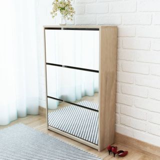 Тумба для обуви с 3 ящиками и зеркалом, дуб, 63 x 17 x 102,5 см