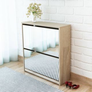 i 2 sahtli ja peegliga kingakapp 63 x 17 x 67 cm tammevärvi