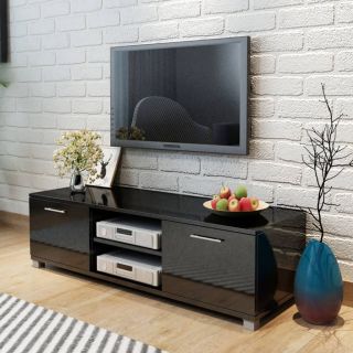 Тумба под телевизор глянцевая, черная 120x40,5x35 см