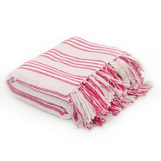 puuvillane pleed, triibuline, 160 x 210 cm, roosa ja valge