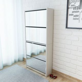 Тумба для обуви с 4 ящиками и зеркалом, белая, 63 x 17 x 134 см