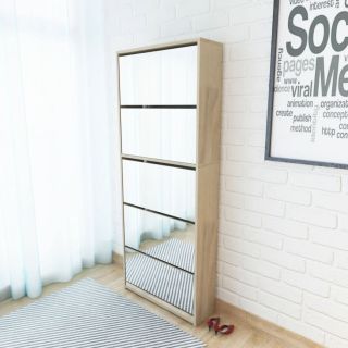 Тумба для обуви 5-ти ярусная, с зеркалом, дуб 63 x 17 x 169,5 см