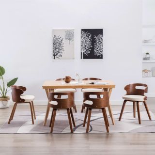 söögitoolid 6 tk, kreemjasvalge, painutatud puit ja kunstnahk