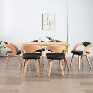 söögitoolid 6 tk, must painutatud puit ja kunstnahk