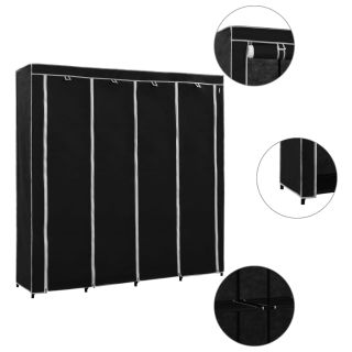 garderoob 4 sektsiooniga, must 175 x 45 x 170 cm