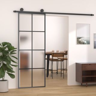 liuguks, alumiinium ja ESG-klaas, 76 x 205 cm, must