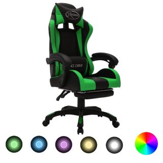 гоночное кресло со светодиодной подсветкой RGB, зеленое и черное, искусственная кожа