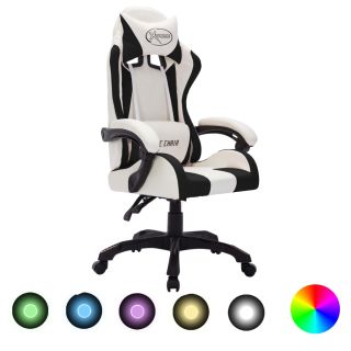 гоночное кресло со светодиодной подсветкой RGB, белое и черное, искусственная кожа