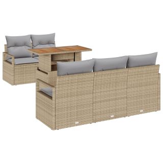 6-osaline aia diivanikomplekt padjadega beež polü rattan acacia