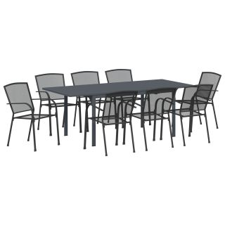 9-osaline Esiku Mööbli Komplekt Antratsiit Teras,Pikendatav Aialaud Antratsiit (140-210)x90x73 cm Teras