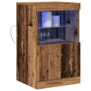 Madal kapp LED-valgustitega, vana puit, 41x37x67 cm