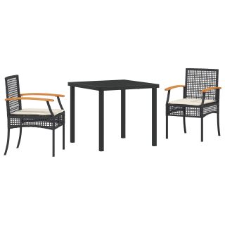 3-osaline Aia Söögikomplekt koos Padjadega Must Polü Rattan