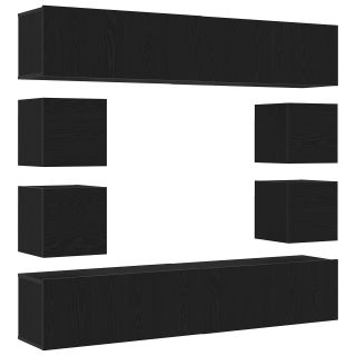 6-osaline seinale kinnitatav must tammepuidust TV kapp,must tammepuidust TV alus 80x30x30 cm,seinale kinnitatavad TV kapid 2 tk must tamm 30,5x30x30 cm