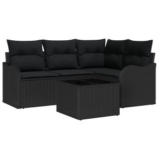 5-osaline Aiamööbli Komplekt koos Padjad Beige Polü Rattaniga,2-kohaline Aiamööbel koos Hoiupaiga ja Padjaga Must Polü Rattan