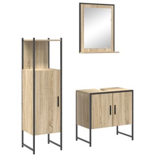 3-osaline vannitoa möbli komplekt Sonoma tammest tehispuidust,vannitoa peegel koos riiuliga Sonoma tamm 50x12x60 cm tehispuidust