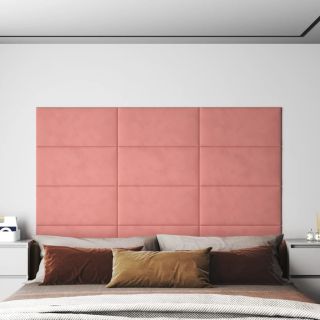 seinapaneelid 12 tk, roosa, 60 x 30 cm, samet, 2,16 m²