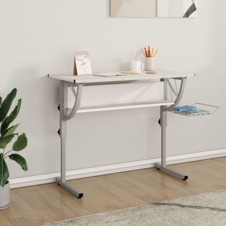 käsitöölaud, valge ja hall, 110x53x(58-87) cm, tehispuit/teras
