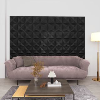 3D seinapaneelid, 12 tk, 50x50 cm, origamimust, 3 m²