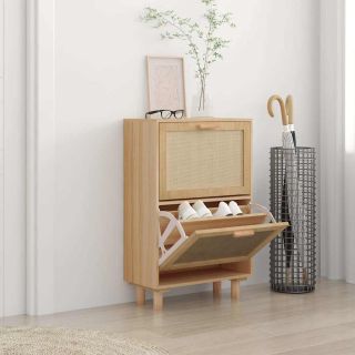 Тумба для обуви, коричневая, 52x25x80 см, искусственное дерево и натуральный ротанг
