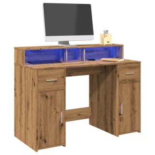 письменный стол со светодиодной подсветкой, дуб ручной работы, 120x55x91 см, искусственное дерево