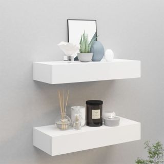 sahtlitega seinariiulid, 2 tk, valge, 60x23,5x10 cm MDF