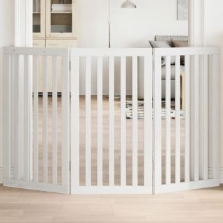 kokkupandav koeravärav, 3 paneeli, valge, 150 cm, paplipuit