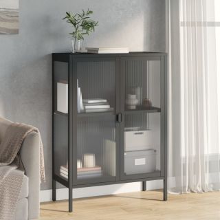 puhvetkapp, must, 75 x 35 x 105 cm, klaas ja teras