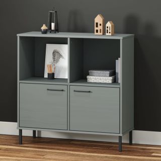 книжный шкаф с металлическими ножками серый 90x35x90,5 см массив дерева OSLO