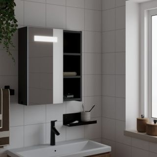 LED-valgustusega vannitoa peegelkapp, must, 45 x 13 x 52 cm