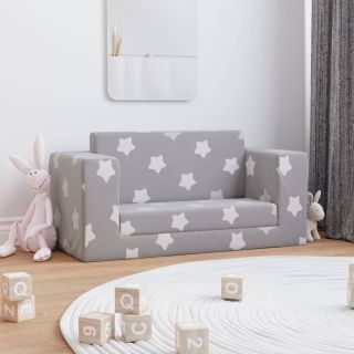 2-kohaline laste diivanvoodi tähtedega, helehall, pehme plüüs