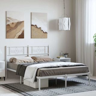 metallist voodiraam peatsiga, valge, 135x190 cm