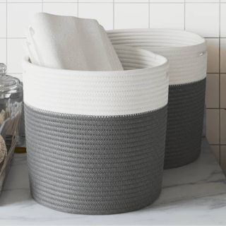hoiukorvid 2 tk, hall ja valge, Ø28 x 28 cm, puuvill