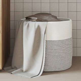 hoiukorv, hall ja valge, Ø40x35 cm, puuvill