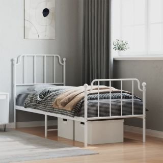 металлический каркас кровати с изголовьем и изножьем, белый, 75x190 см